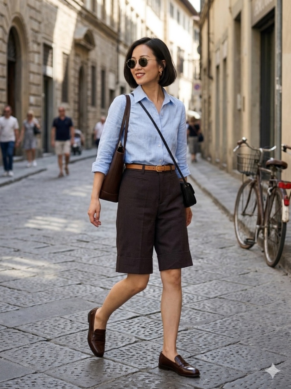 Tailored Mid-Length Bermuda Shorts in Brown